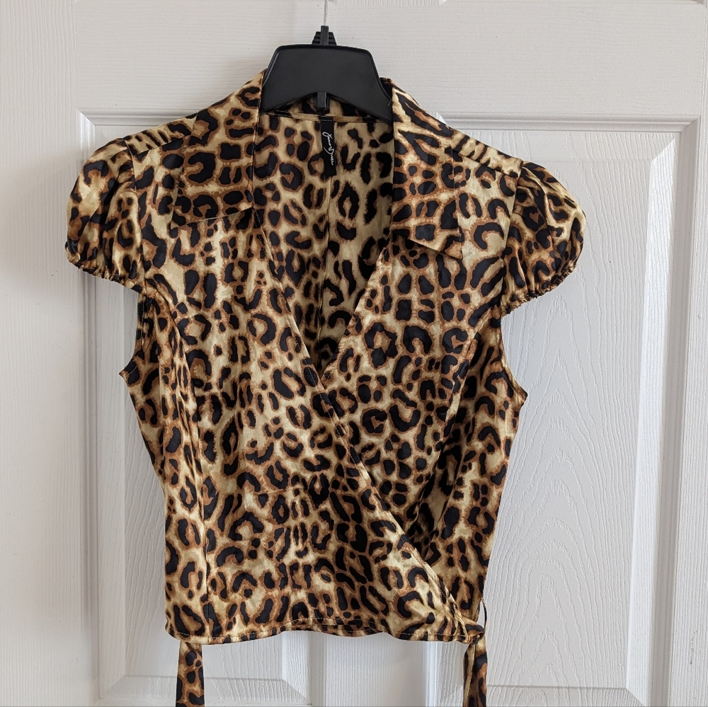 100% Pure Silk Leopard Print Tie-Front Top Quiet Luxury Old money Chic Office L